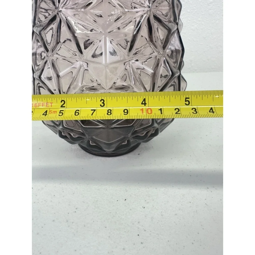Vintage Smoky Amethyst Faceted Glass Candle Holder Diamond Cut Geometric 6